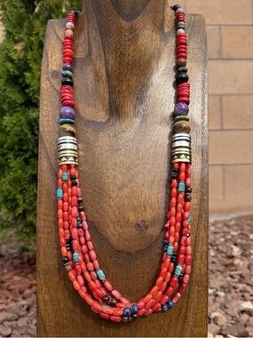 Tommy Rosita Singer T R Sterling Silver Multi Strand Red Coral Bead Necklace 28